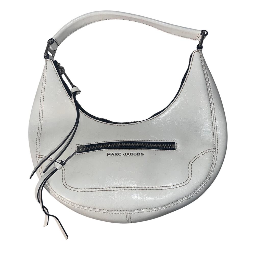 Marc Jacobs Crinkle Cruiser Crescent Shoulder Bag White Cotton Leather